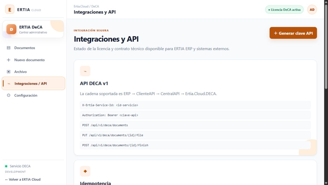 API DeCA conectada con ERTIA ERP