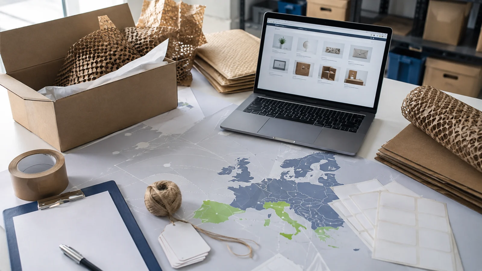 Preparación de embalajes para ventas de comercio electrónico en Europa