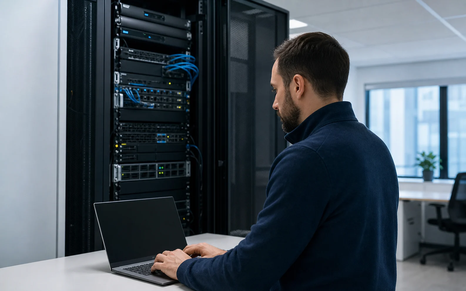 Técnico de ERTIA revisando infraestructura de hosting y servicios cloud