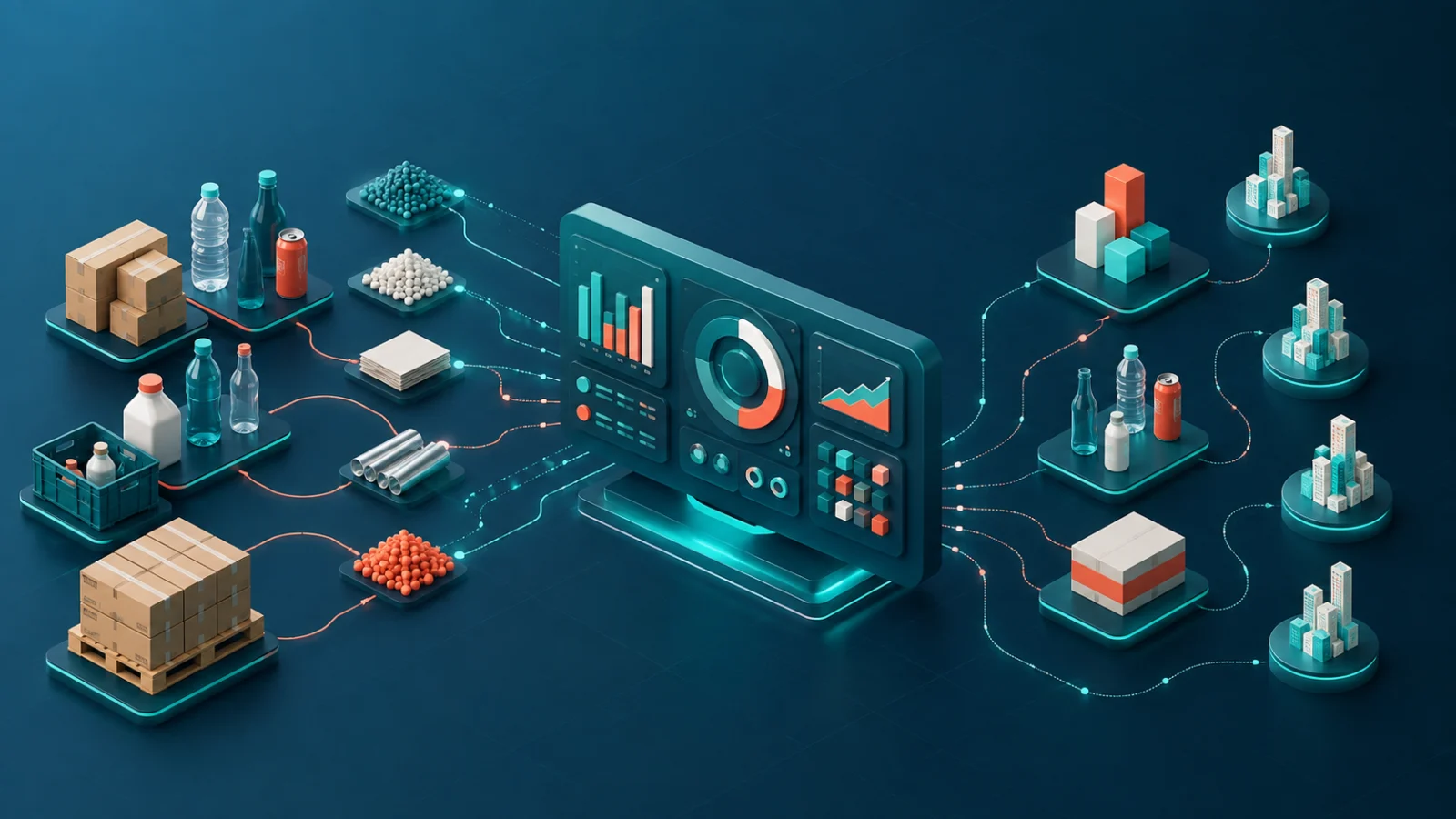 Flujo de datos de envases, materiales y movimientos integrado en un ERP