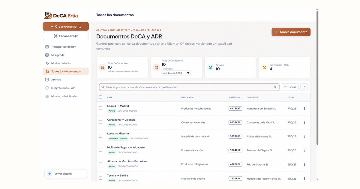 DECA de ERTIA: gestión de documentos de transporte en escritorio